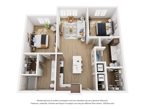 Floor plan for 2 beds, 2 baths, 1149 sqft